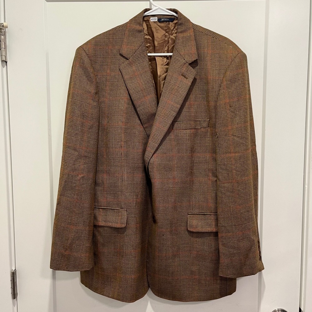 Brooks Brothers Mens Brown Glen Plaid Sport Coat Blazer 44R Italy 14499026